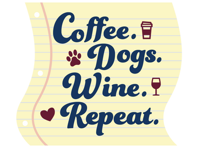 Coffee Dogs Wine Repeat 3" Sticker (Decal)