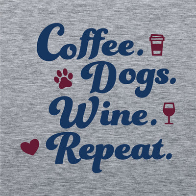 Ladies T-Shirt - Coffee. Dogs. Wine. Repeat.